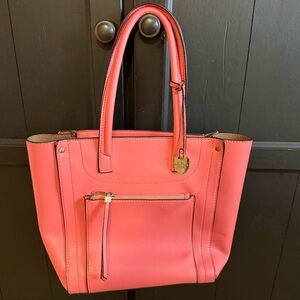 Coral Leather Tote Bag